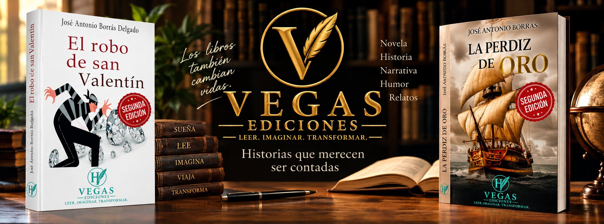 Colección de Vegas Ediciones en una biblioteca